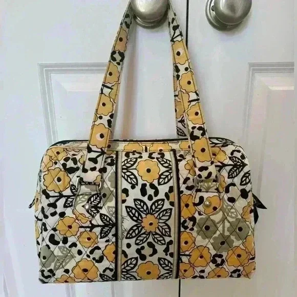 Vera Bradley 'Go Wild' Caroline Shoulder Bag Purse Black Yellow Animal Print - Picture 4 of 15